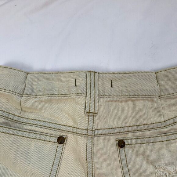 Free People Patchwork Light Wash Denim Shorts Crochet Lace 25 24 Raw Hem Cutoff - Picture 4 of 11